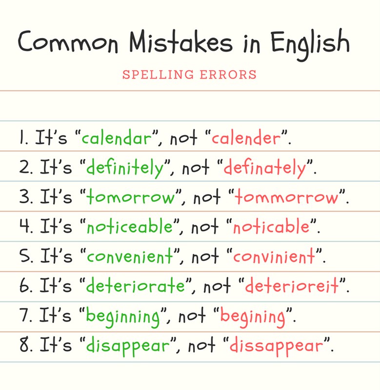 Common Spelling Mistakes In English Worksheet